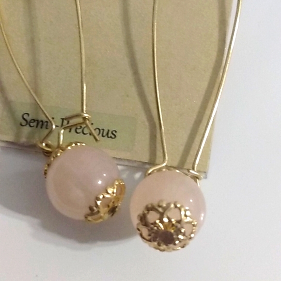 Francesca's Drop Gold Stoned Earrings with Light Pink Stones - Picture 2 of 3